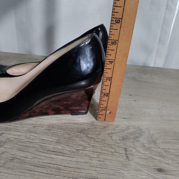 L.K.Bennett Black Wedges Size 40 US 10 Animal Print Wedge - Picture 8 of 9